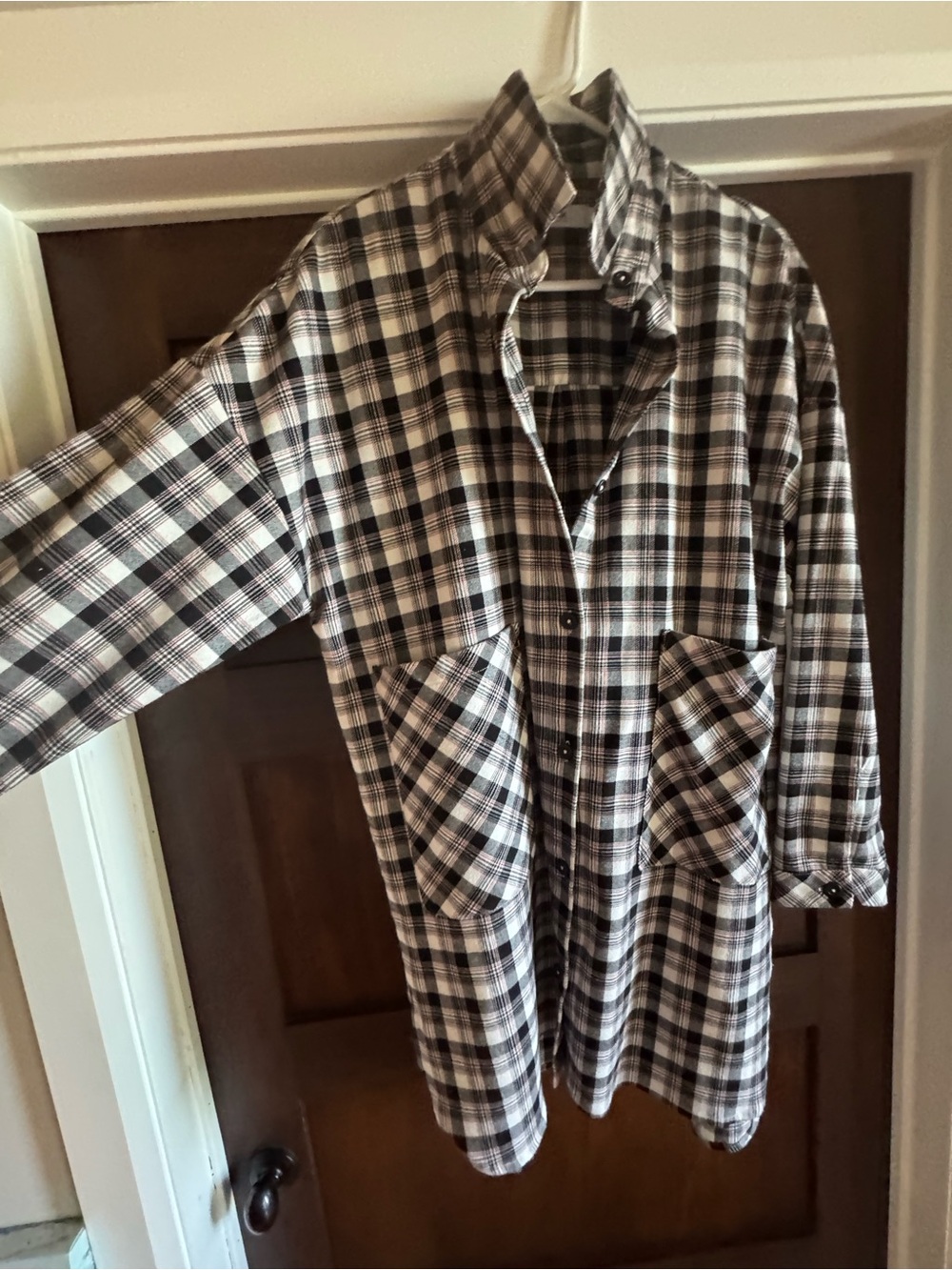twik Black and White Plaid Flannel Shirt Jacket